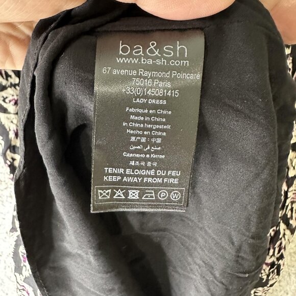 ba&sh Dress Womens XS Black Gize Ruched Long Sleeve Mini Abstract Print 1E22GIZE - Picture 5 of 9